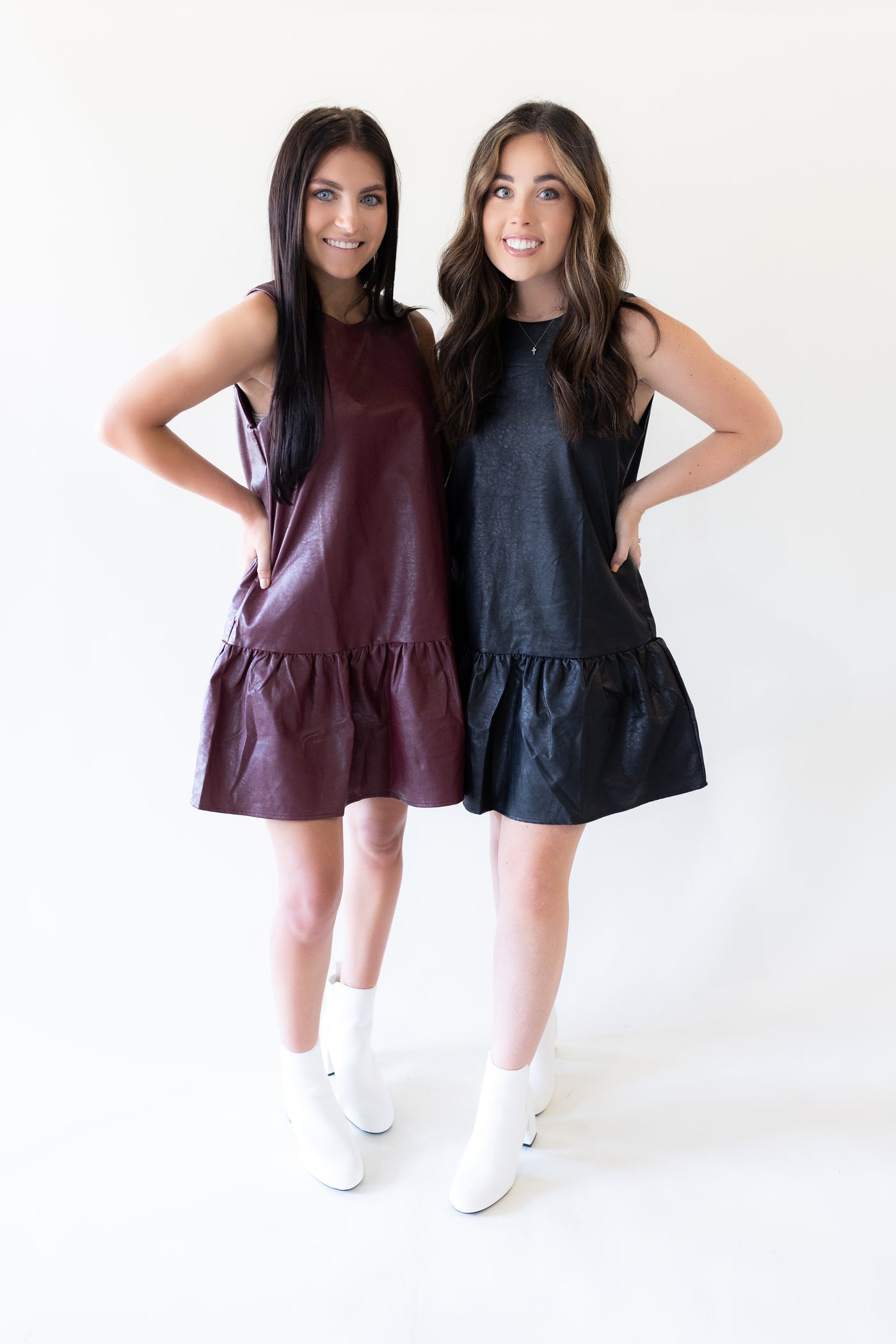Leather Dropped Waist Dress - Burgundy-170 - DRESSES / ROMPERS / SETS-TCEC-[option4]-[option5]-[option6]-Leather & Lace Boutique Shop