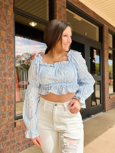 Send Me Love Letters Eyelet Top-110 - TOPS - LONG SLEEVE-HYFVE-[option4]-[option5]-[option6]-Leather & Lace Boutique Shop
