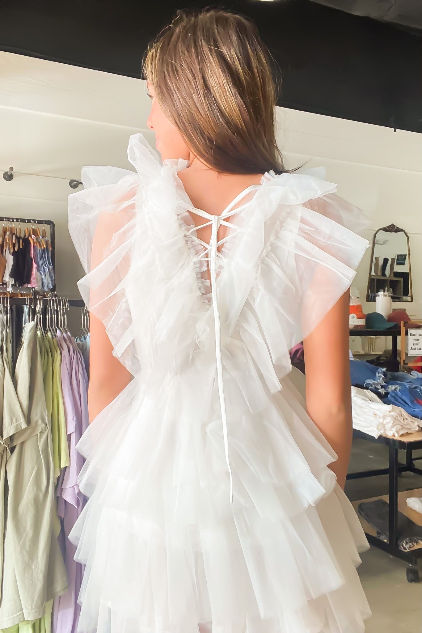 Serena Tulle Tiered Mini Dress-170 - DRESSES / ROMPERS / SETS-WHITE BIRCH-[option4]-[option5]-[option6]-Leather & Lace Boutique Shop