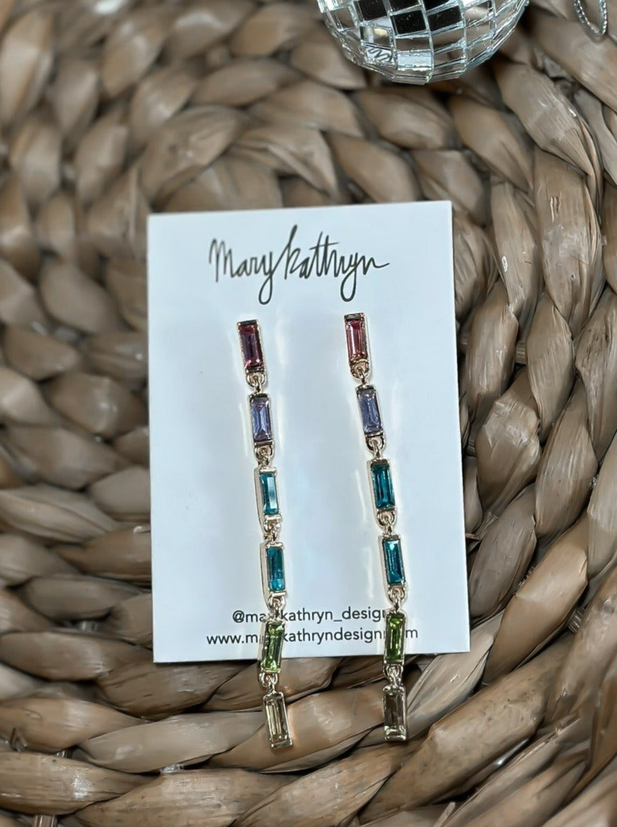 Rainbow Baguette Drop Earrings-190 - ACCESSORIES - JEWELRY-MARY KATHERINE DESIGNS-[option4]-[option5]-[option6]-Leather & Lace Boutique Shop
