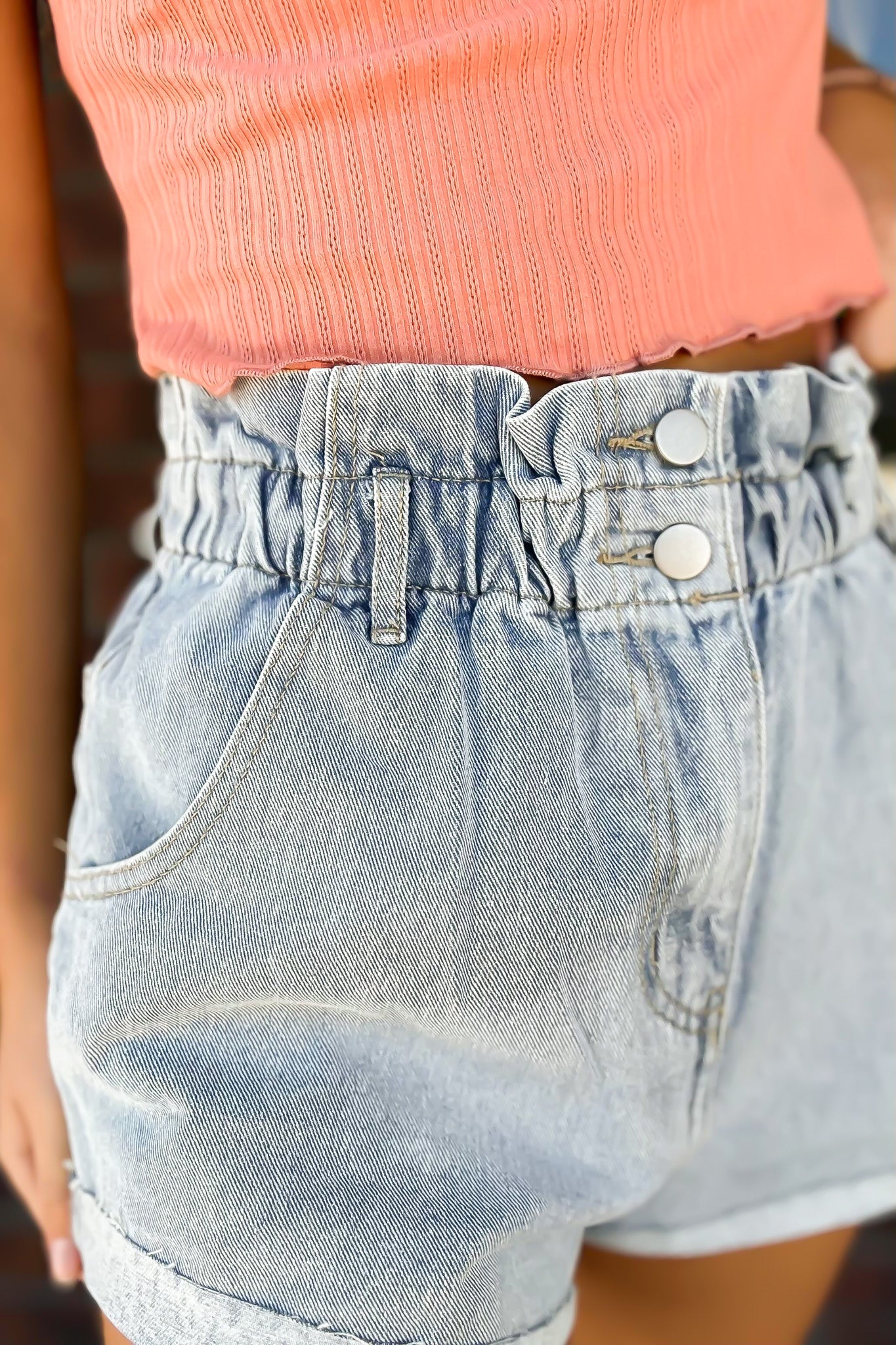 Paper Bag Denim Shorts-160 - BOTTOMS - OTHER-DAY + MOON-[option4]-[option5]-[option6]-Leather & Lace Boutique Shop
