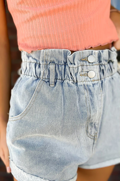 Paper Bag Denim Shorts-160 - BOTTOMS - OTHER-DAY + MOON-[option4]-[option5]-[option6]-Leather & Lace Boutique Shop