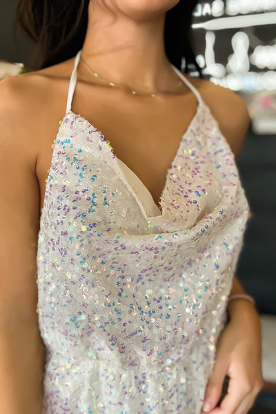 Cowl Neck Sequin Open Back Romper-170 - DRESSES / ROMPERS / SETS-CLOUD TEN-[option4]-[option5]-[option6]-Leather & Lace Boutique Shop