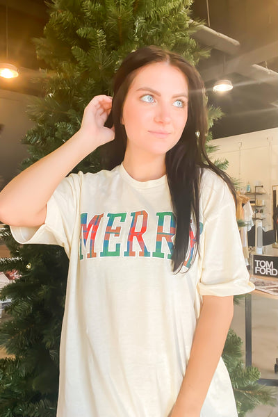 Plaid Merry Tee-120 - TOPS - GRAPHIC TEES-OLIVER & OTIS-[option4]-[option5]-[option6]-Leather & Lace Boutique Shop