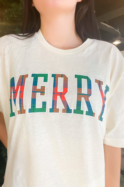 Plaid Merry Tee-120 - TOPS - GRAPHIC TEES-OLIVER & OTIS-[option4]-[option5]-[option6]-Leather & Lace Boutique Shop