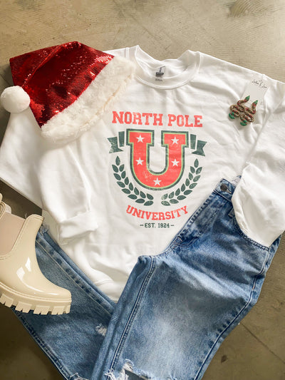 North Pole University Graphic Sweatshirt-135 - DEMAND GRAPHIC-LEATHER & LACE-[option4]-[option5]-[option6]-Leather & Lace Boutique Shop