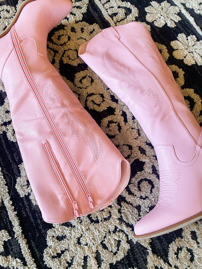 Baby Pink Cowgirl Boots-180 - SHOES-OLEM-[option4]-[option5]-[option6]-Leather & Lace Boutique Shop