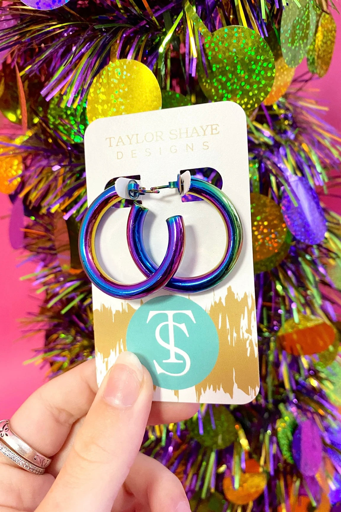 Holographic Metallic Hoops-190 - ACCESSORIES - JEWELRY-TAYLOR SHAYE-[option4]-[option5]-[option6]-Leather & Lace Boutique Shop