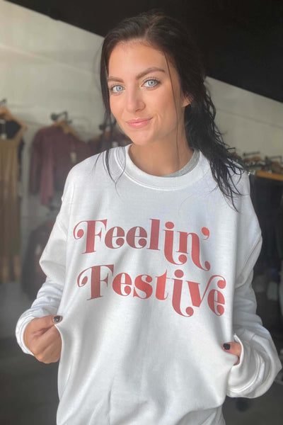 Feelin Festive Graphic Sweatshirt-135 - DEMAND GRAPHIC-LEATHER & LACE-[option4]-[option5]-[option6]-Leather & Lace Boutique Shop