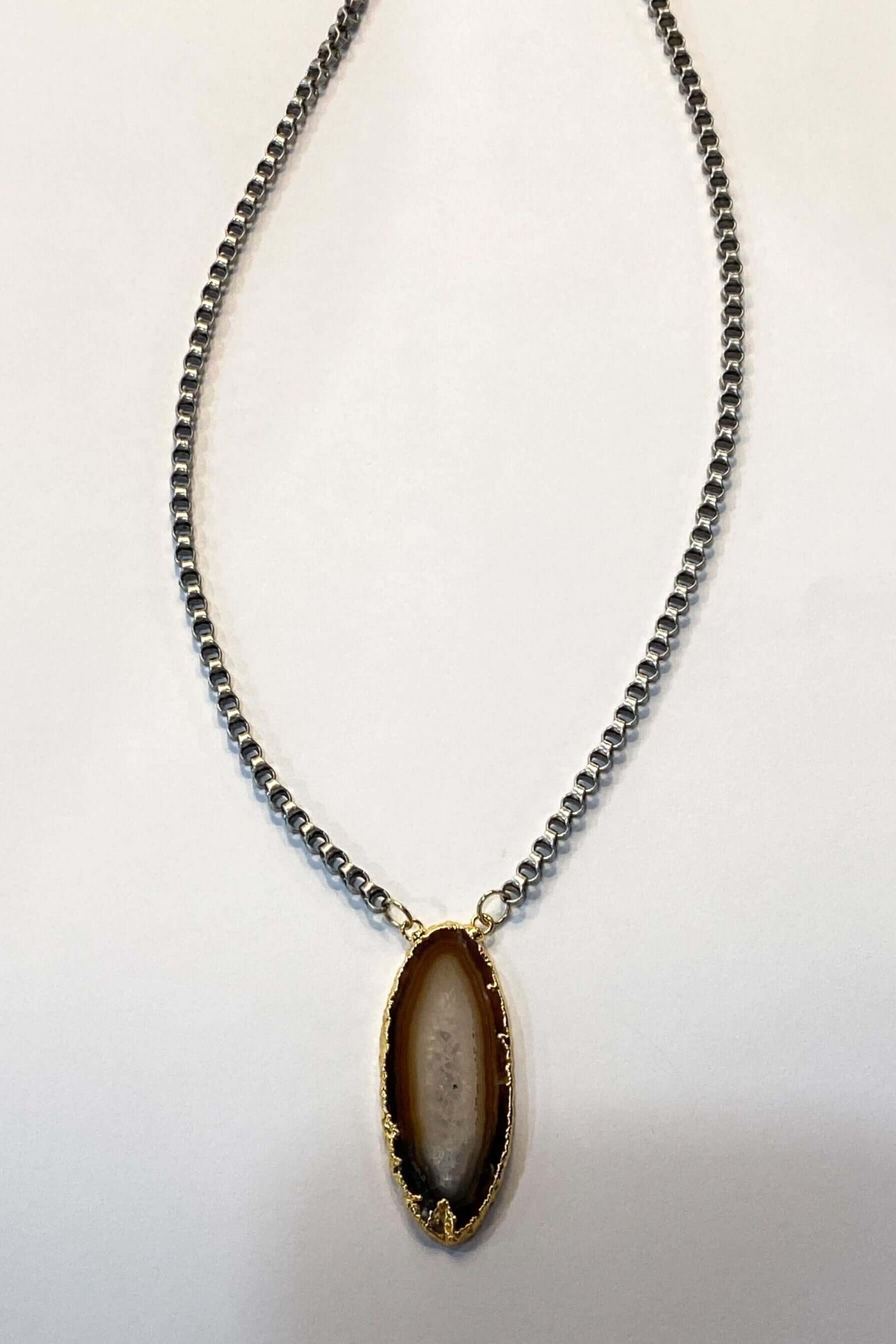 14K Jewelry Sale-190 - ACCESSORIES - JEWELRY-Leather & Lace - Tuscaloosa/Birmingham-Two Toned Agate Slice Necklace-[option4]-[option5]-[option6]-Leather & Lace Boutique Shop