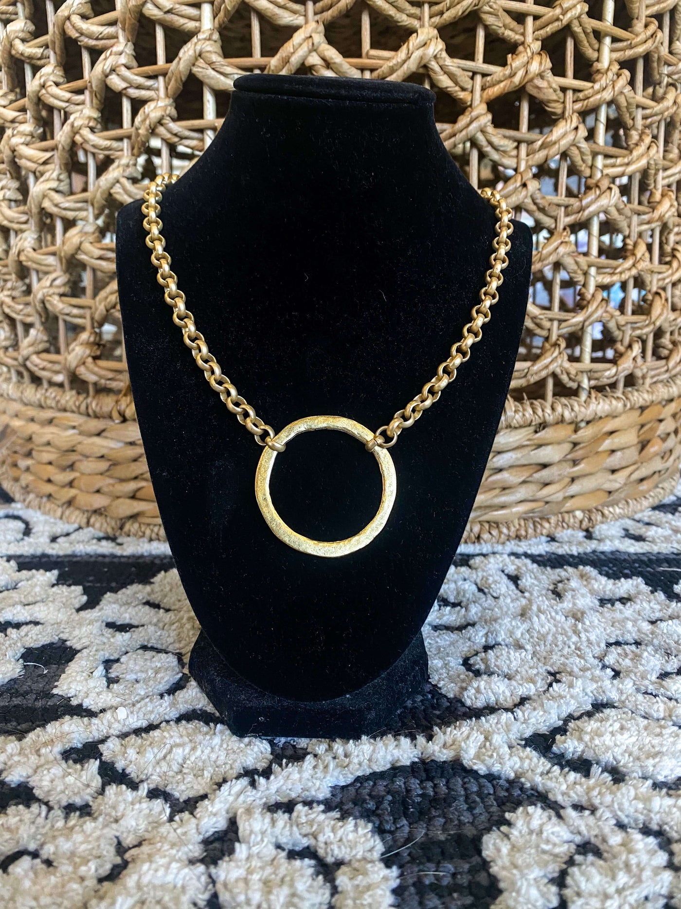 14K Jewelry Sale-190 - ACCESSORIES - JEWELRY-Leather & Lace - Tuscaloosa/Birmingham-Matte Gold Circle Statement Necklace-[option4]-[option5]-[option6]-Leather & Lace Boutique Shop