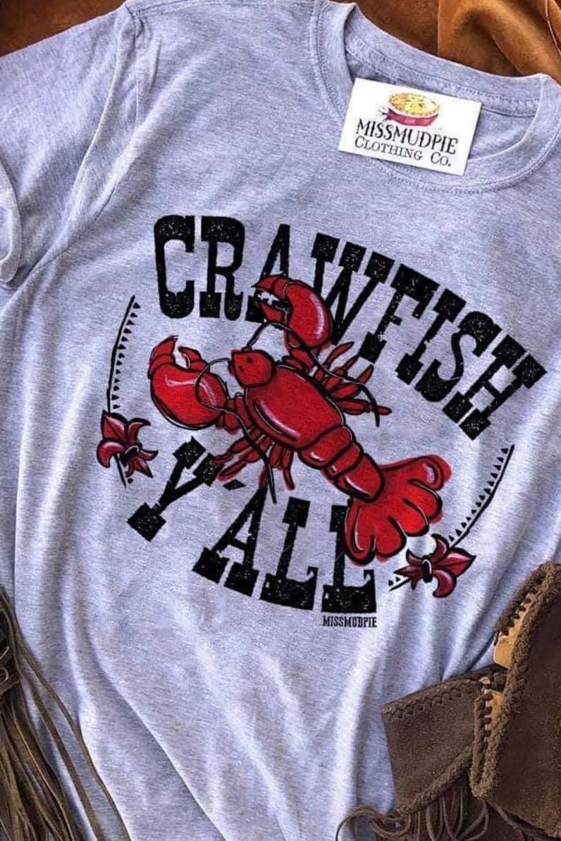Crawfish Y’all Tee-210 - TOPS - GRAPHIC TEES DROPSHIP-Miss Mudpie-[option4]-[option5]-[option6]-Leather & Lace Boutique Shop