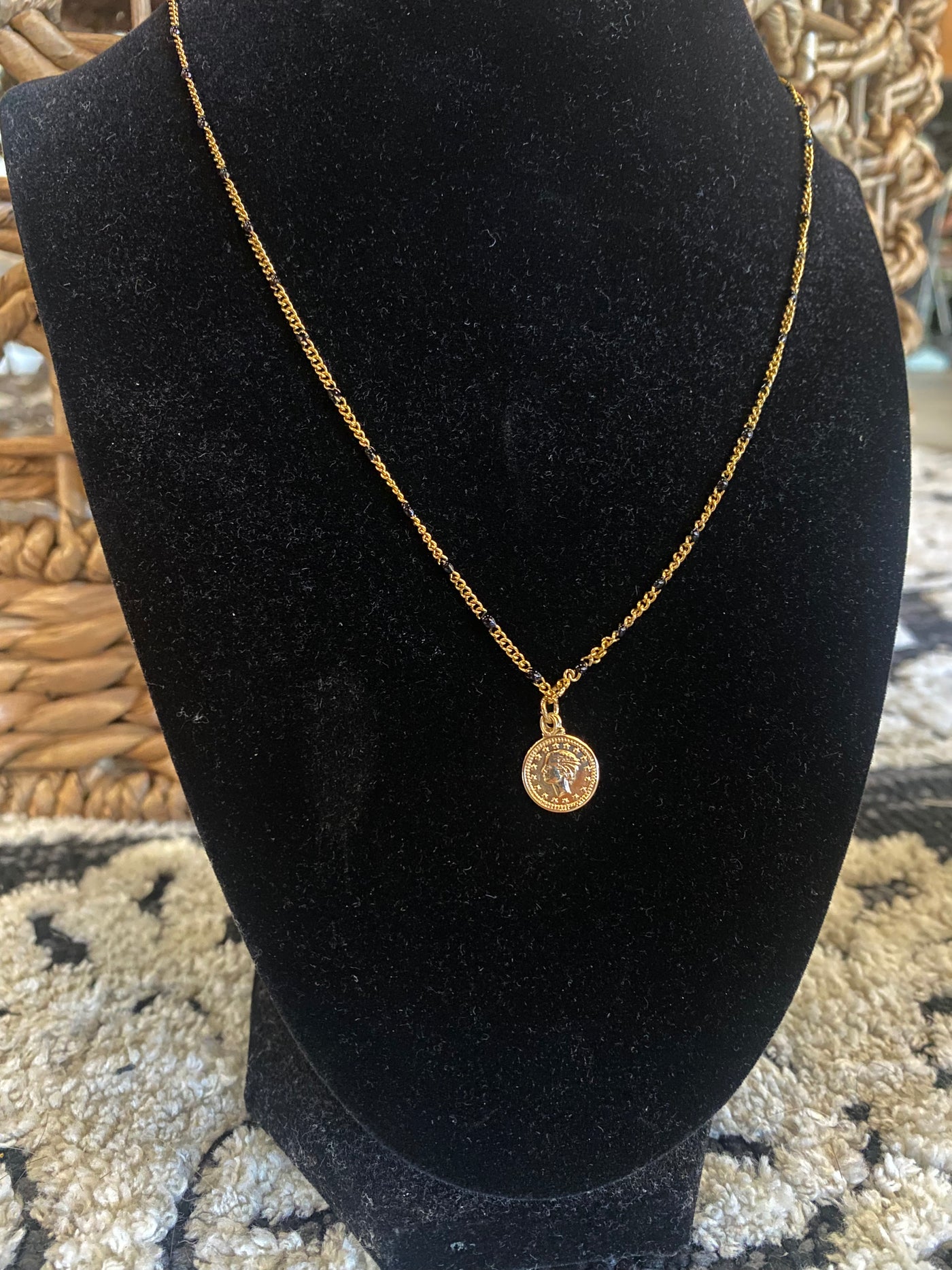 14K Jewelry Sale-190 - ACCESSORIES - JEWELRY-Leather & Lace - Tuscaloosa/Birmingham-Large Black Coin Necklace-[option4]-[option5]-[option6]-Leather & Lace Boutique Shop