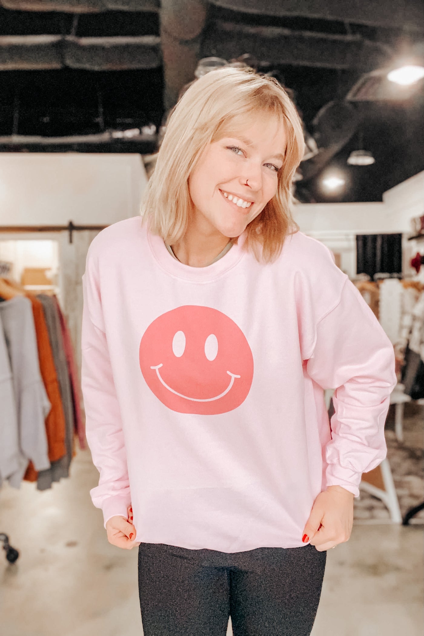 Pink Smiles Graphic Sweatshirt-135 - DEMAND GRAPHIC-LEATHER & LACE-[option4]-[option5]-[option6]-Leather & Lace Boutique Shop