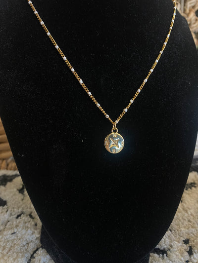 14K Jewelry Sale-190 - ACCESSORIES - JEWELRY-Leather & Lace - Tuscaloosa/Birmingham-White & Gold Beaded Compass Necklace-[option4]-[option5]-[option6]-Leather & Lace Boutique Shop