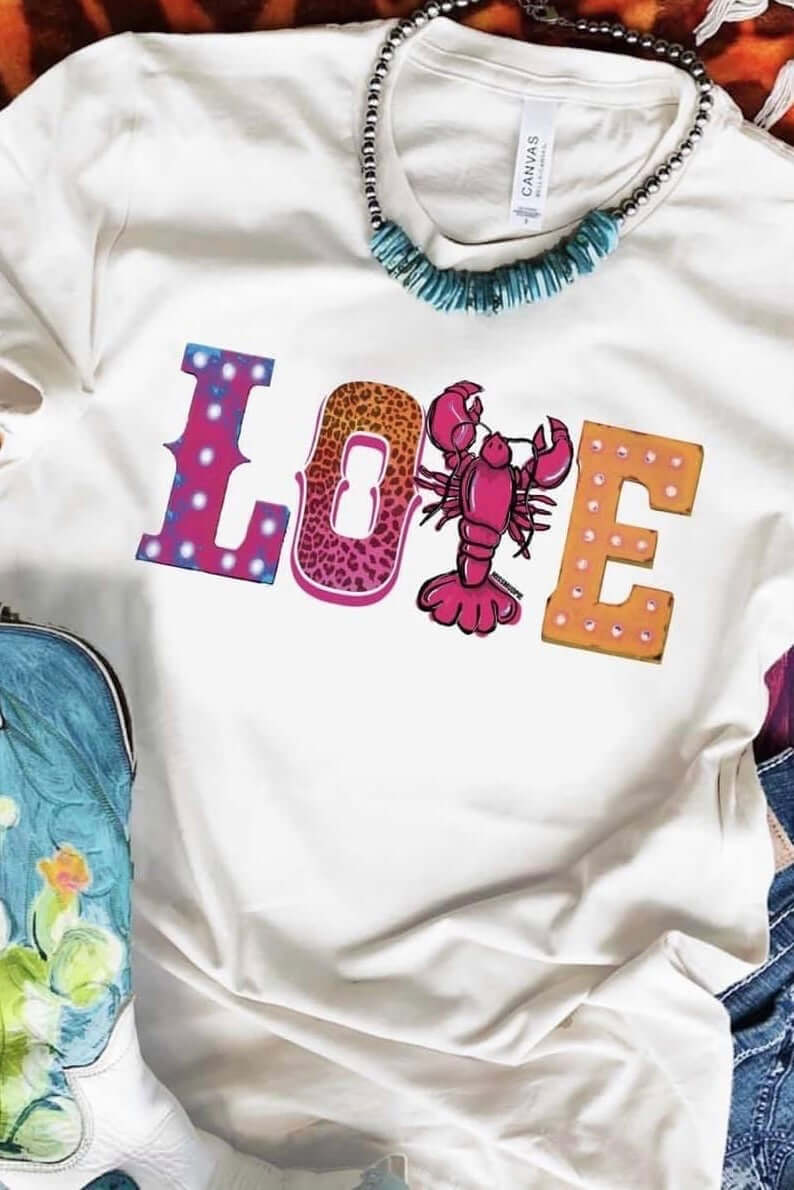 Love Crawfish Tee-210 - TOPS - GRAPHIC TEES DROPSHIP-Miss Mudpie-[option4]-[option5]-[option6]-Leather & Lace Boutique Shop