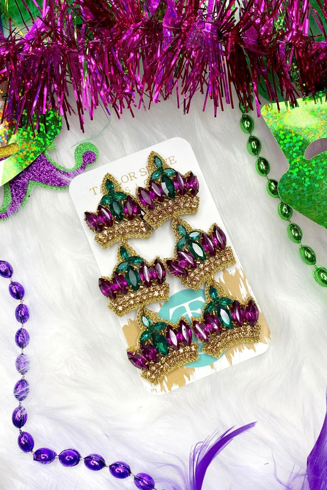 Beaded Triple Crown Drops-190 - ACCESSORIES - JEWELRY-TAYLOR SHAYE-[option4]-[option5]-[option6]-Leather & Lace Boutique Shop