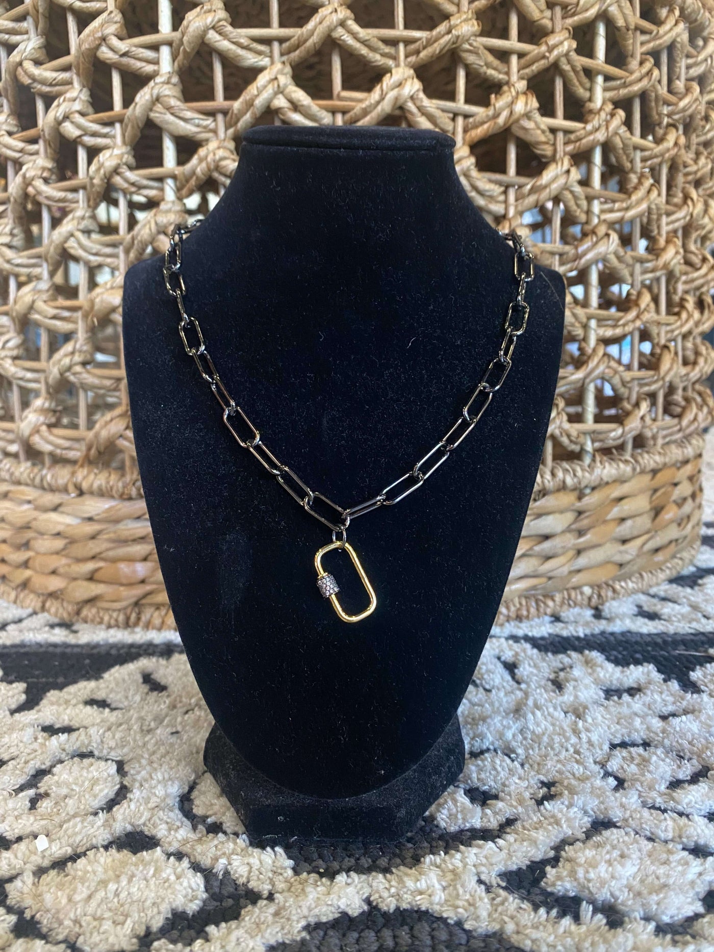 14K Jewelry Sale-190 - ACCESSORIES - JEWELRY-Leather & Lace - Tuscaloosa/Birmingham-Black and Gold Clasp Necklace-[option4]-[option5]-[option6]-Leather & Lace Boutique Shop