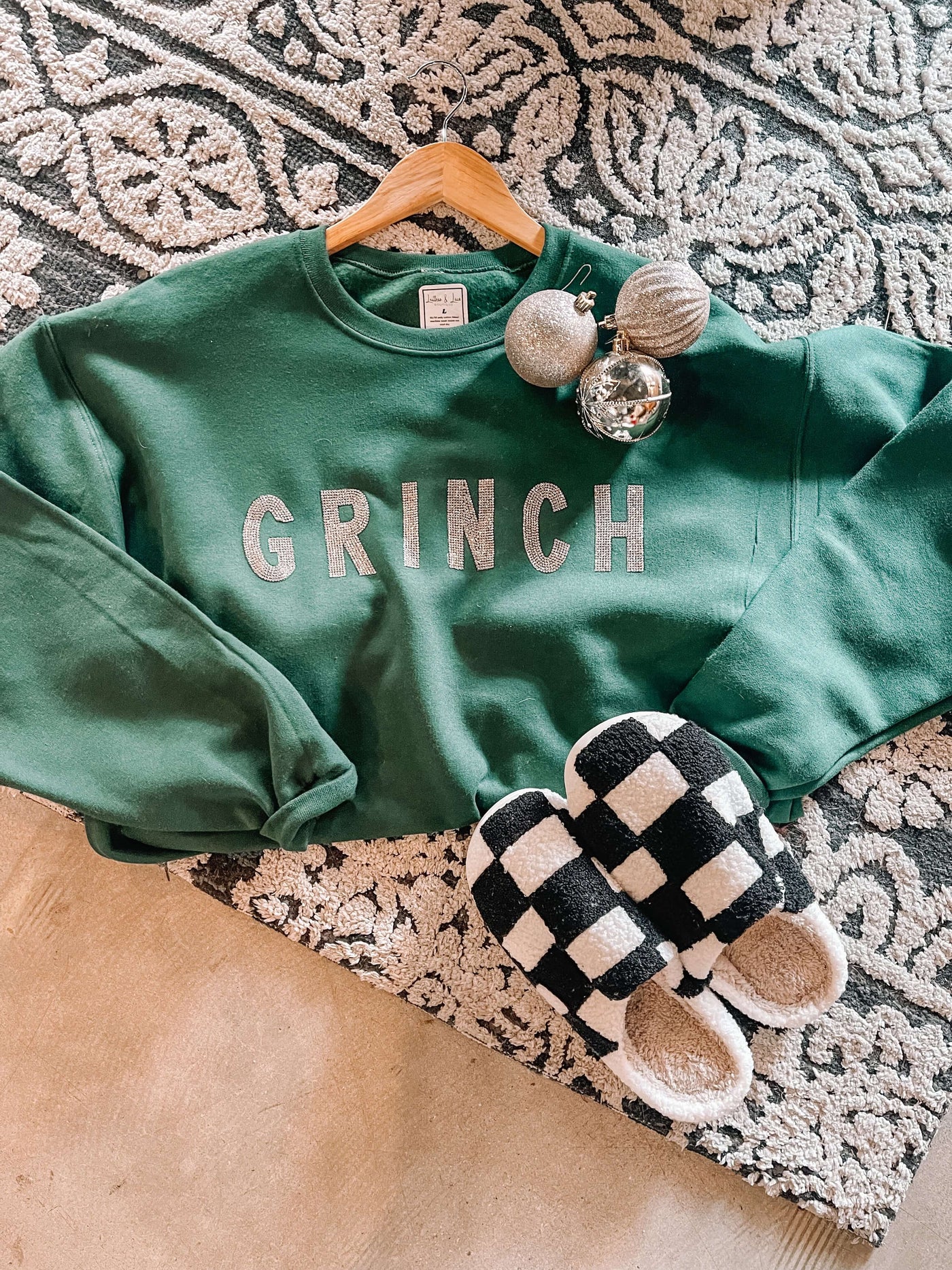 Grinch Rhinestone Graphic Sweatshirt-135 - DEMAND GRAPHIC-LEATHER & LACE-[option4]-[option5]-[option6]-Leather & Lace Boutique Shop