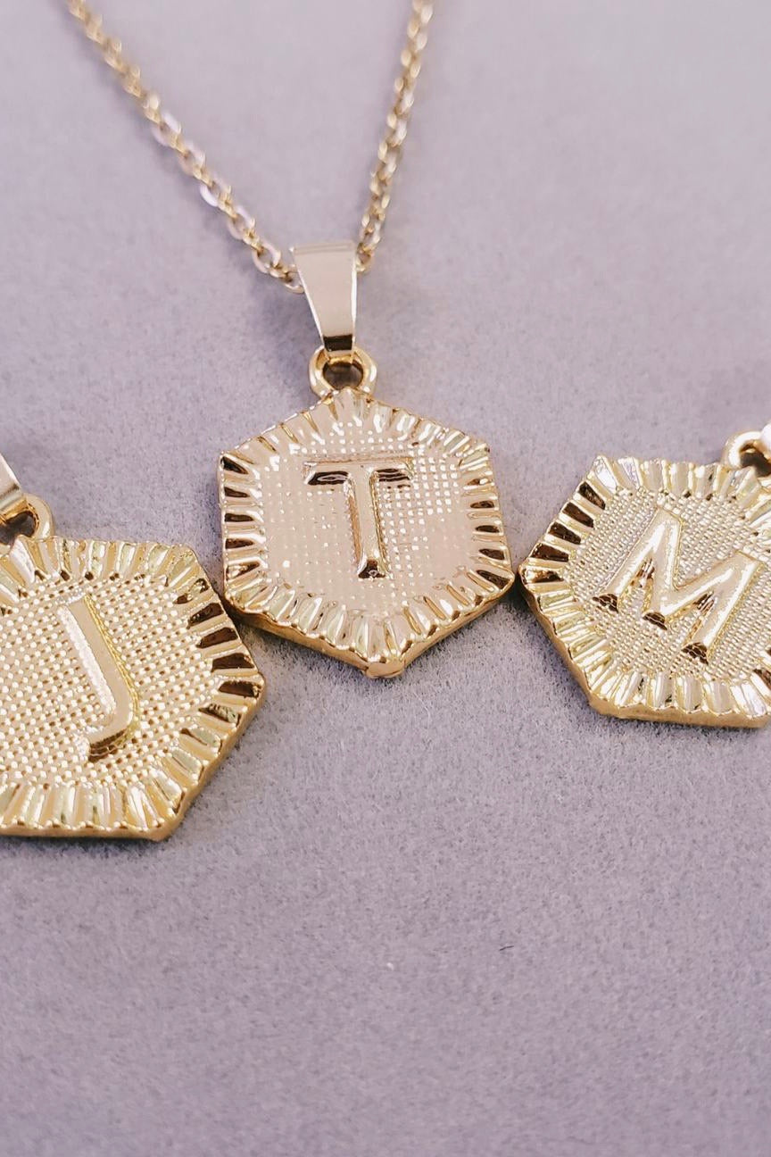 Hexagon Initial Necklace-210 - ACCESSORIES DROPSHIP-BNN-[option4]-[option5]-[option6]-Leather & Lace Boutique Shop