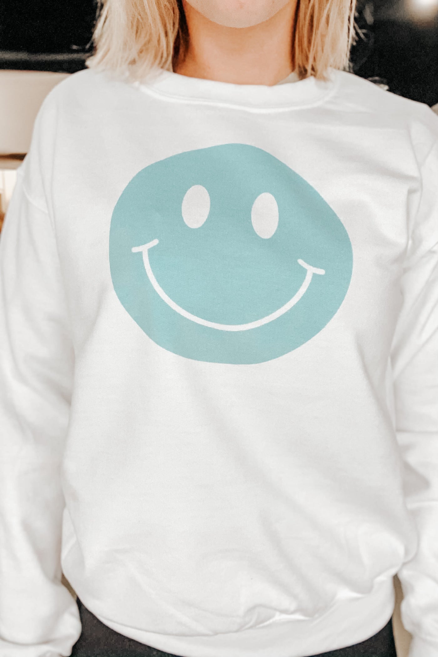 Teal Smile Graphic Sweatshirt-135 - DEMAND GRAPHIC-LEATHER & LACE-[option4]-[option5]-[option6]-Leather & Lace Boutique Shop