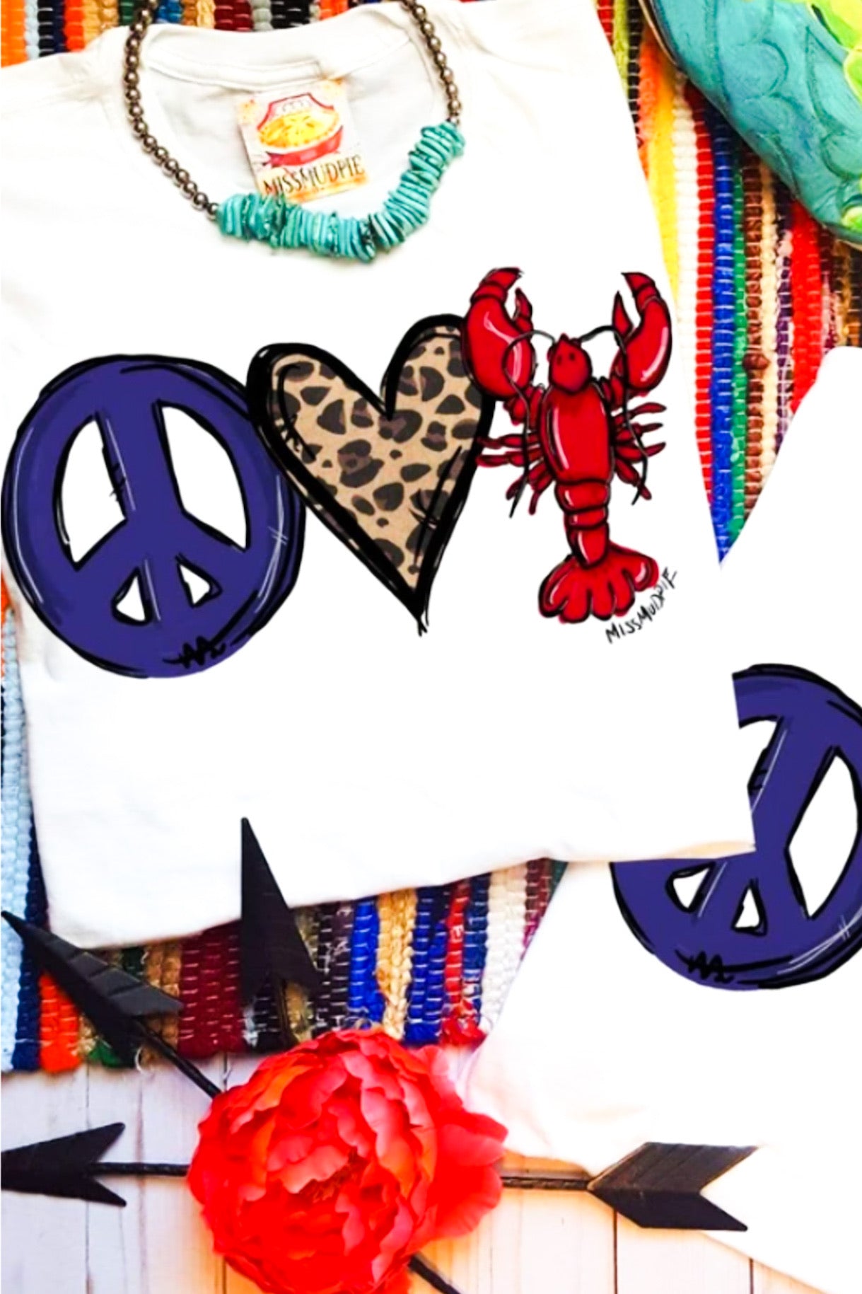 Peace, Love Crawfish Tee-210 - TOPS - GRAPHIC TEES DROPSHIP-Miss Mudpie-[option4]-[option5]-[option6]-Leather & Lace Boutique Shop