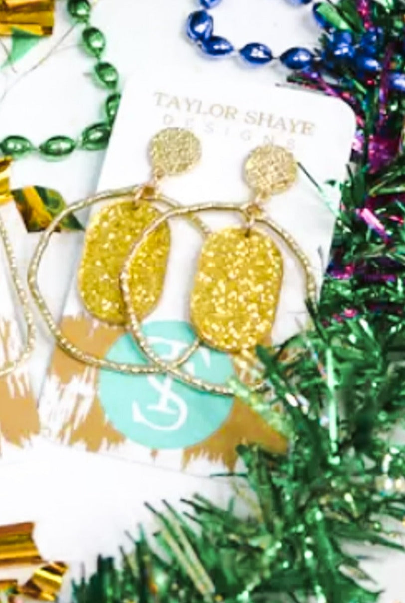 Sequin Gold Glitter Oval Hoops - Round-190 - ACCESSORIES - JEWELRY-TAYLOR SHAYE-[option4]-[option5]-[option6]-Leather & Lace Boutique Shop