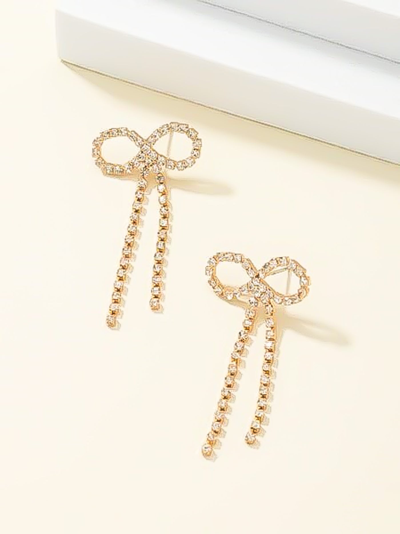 Gold Swarovski Bow Earrings-190 - ACCESSORIES - JEWELRY-BETTY & LULU-[option4]-[option5]-[option6]-Leather & Lace Boutique Shop