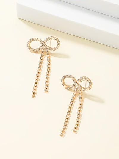 Gold Swarovski Bow Earrings-190 - ACCESSORIES - JEWELRY-BETTY & LULU-[option4]-[option5]-[option6]-Leather & Lace Boutique Shop